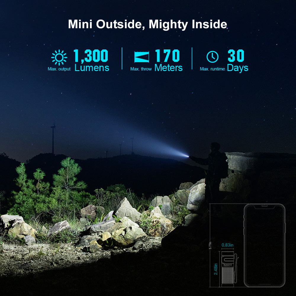 Baton 4 Powerful EDC Torch 1300 Lumens (Premium Edition)