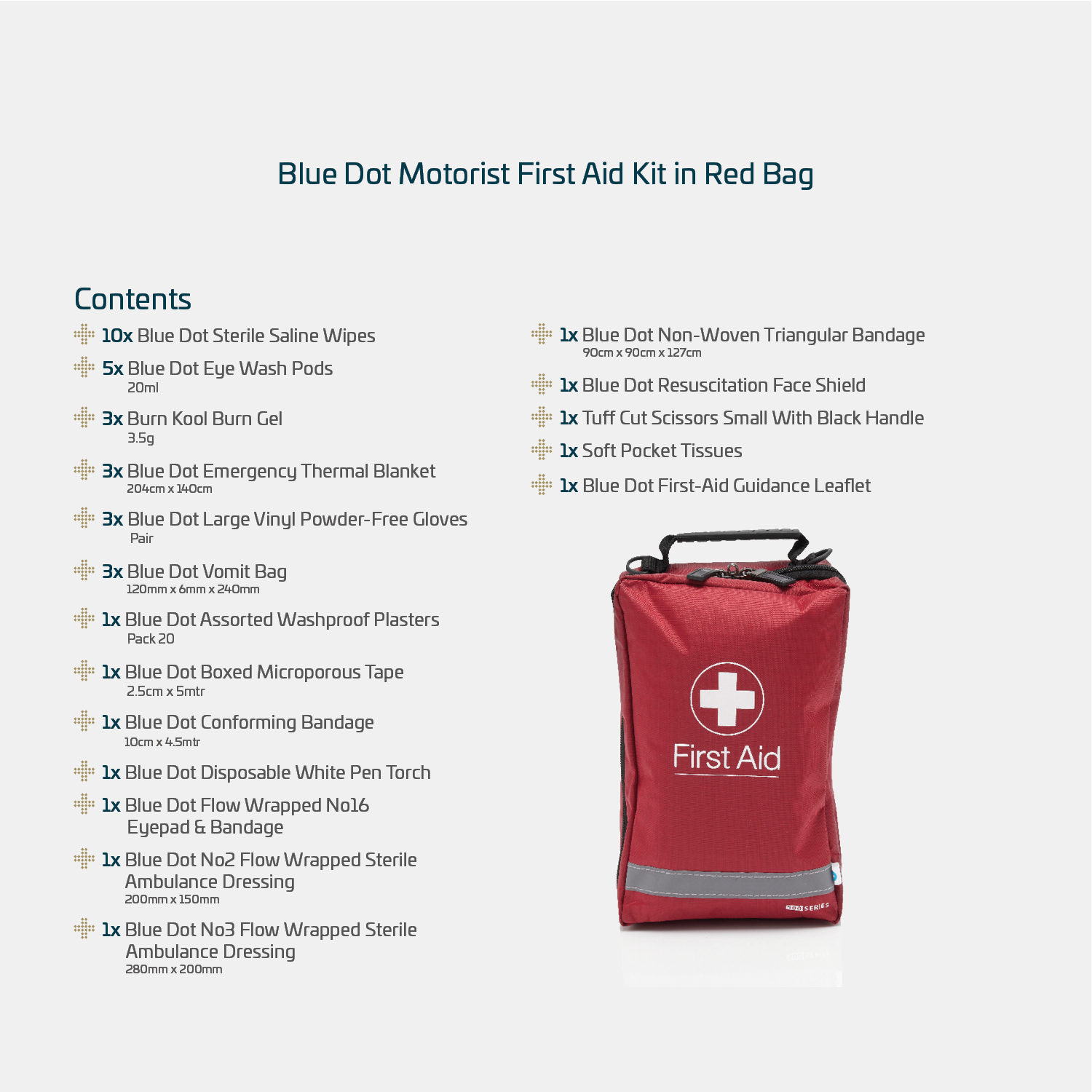 Blue Dot Large Motorist First Aid Kit in Red Bag