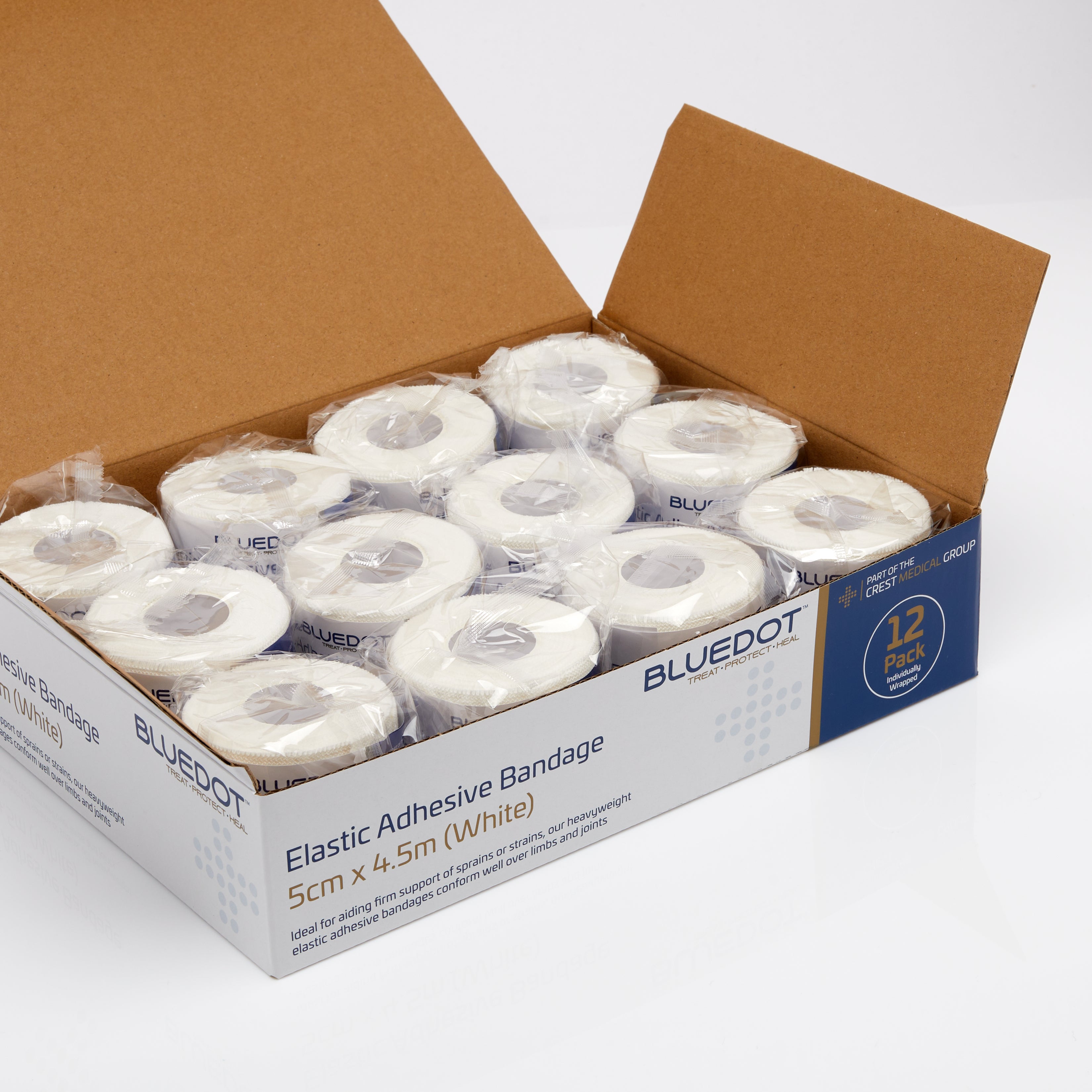 Blue Dot White Elastic Adhesive Bandage (EAB) 5cm x 4.5m (Box 12)