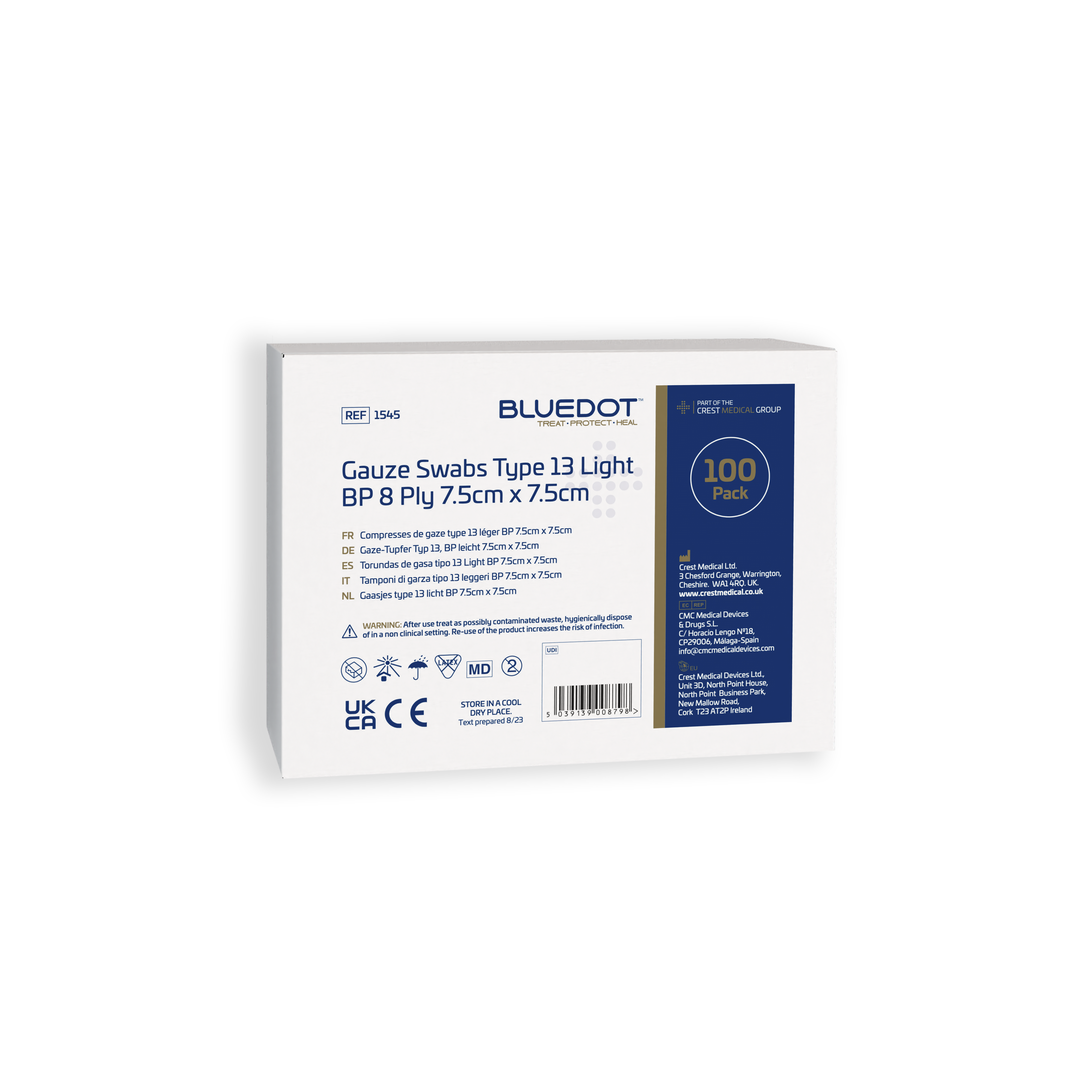 Blue Dot 7.5cm x 7.5cm Non-Sterile Gauze Swabs (Pack 100)
