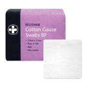 Reliswab Cotton Gauze Swabs BP – 8 Ply – 7.5cm x 7.5cm – Pack of 100