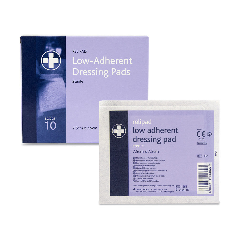 Relipad Low Adherent Dressing Pads – 7.5cm x 7.5cm – Box of 10
