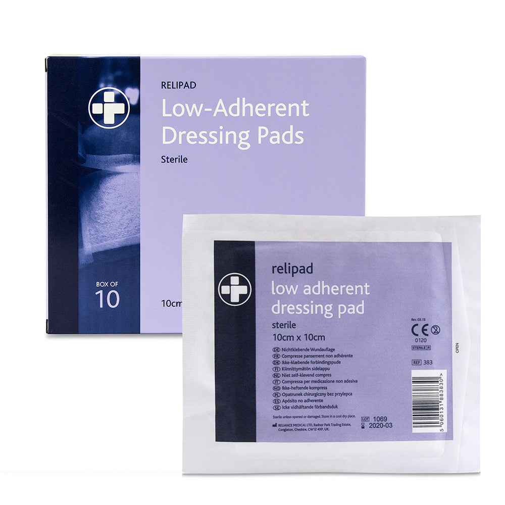 Relipad Low Adherent Dressing Pads – 10cm x 10cm – Box of 10