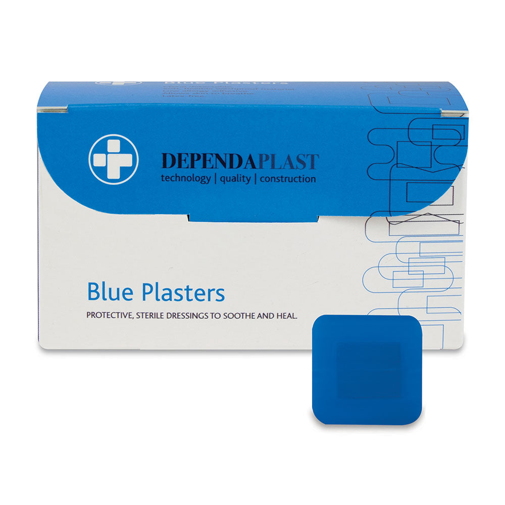 Dependaplast - Metal Detectable Washproof Plasters - 4cm x 4cm - Blue - Box of 100