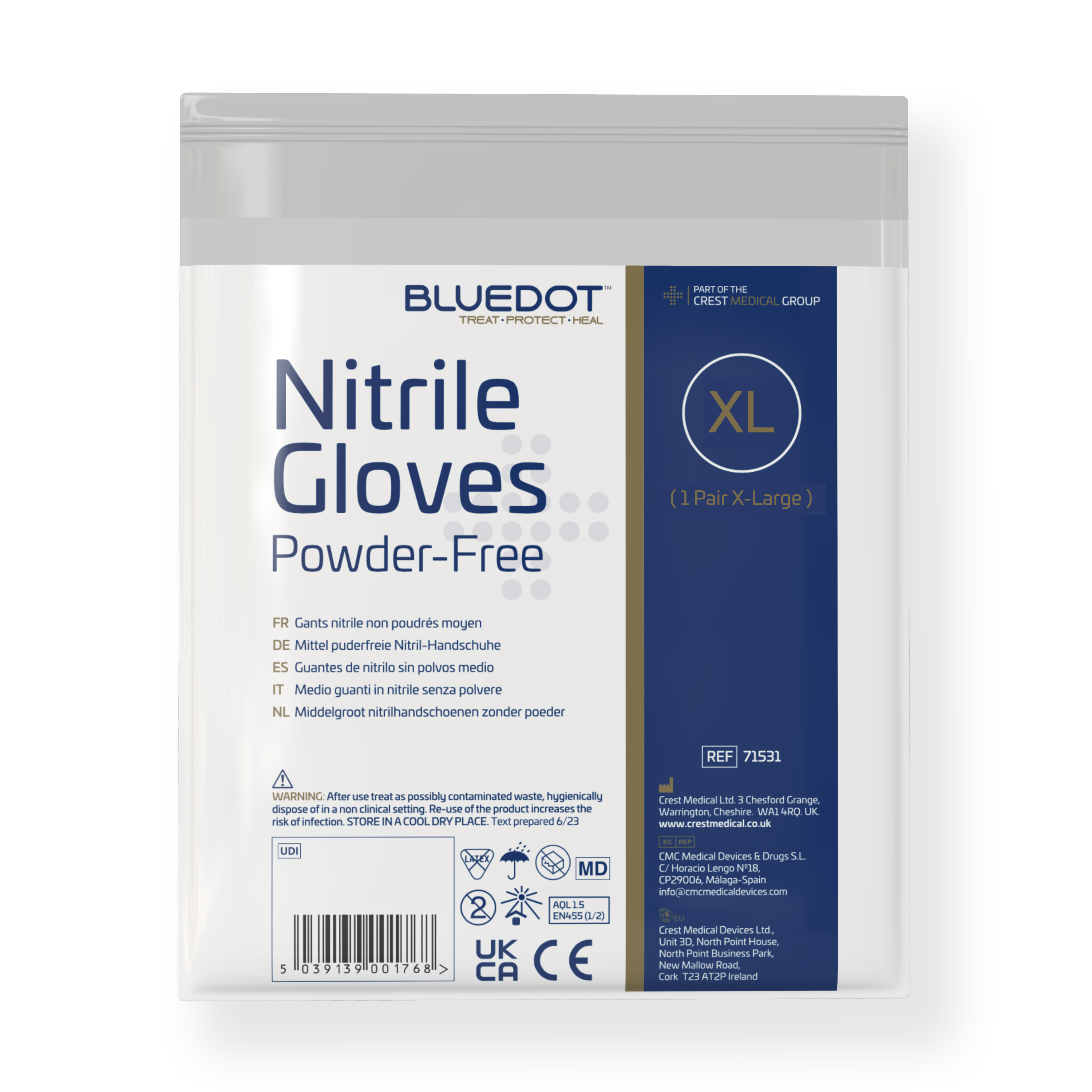 Blue Dot Nitrile Extra Large Powder-Free Non-Sterile Gloves (Pair)