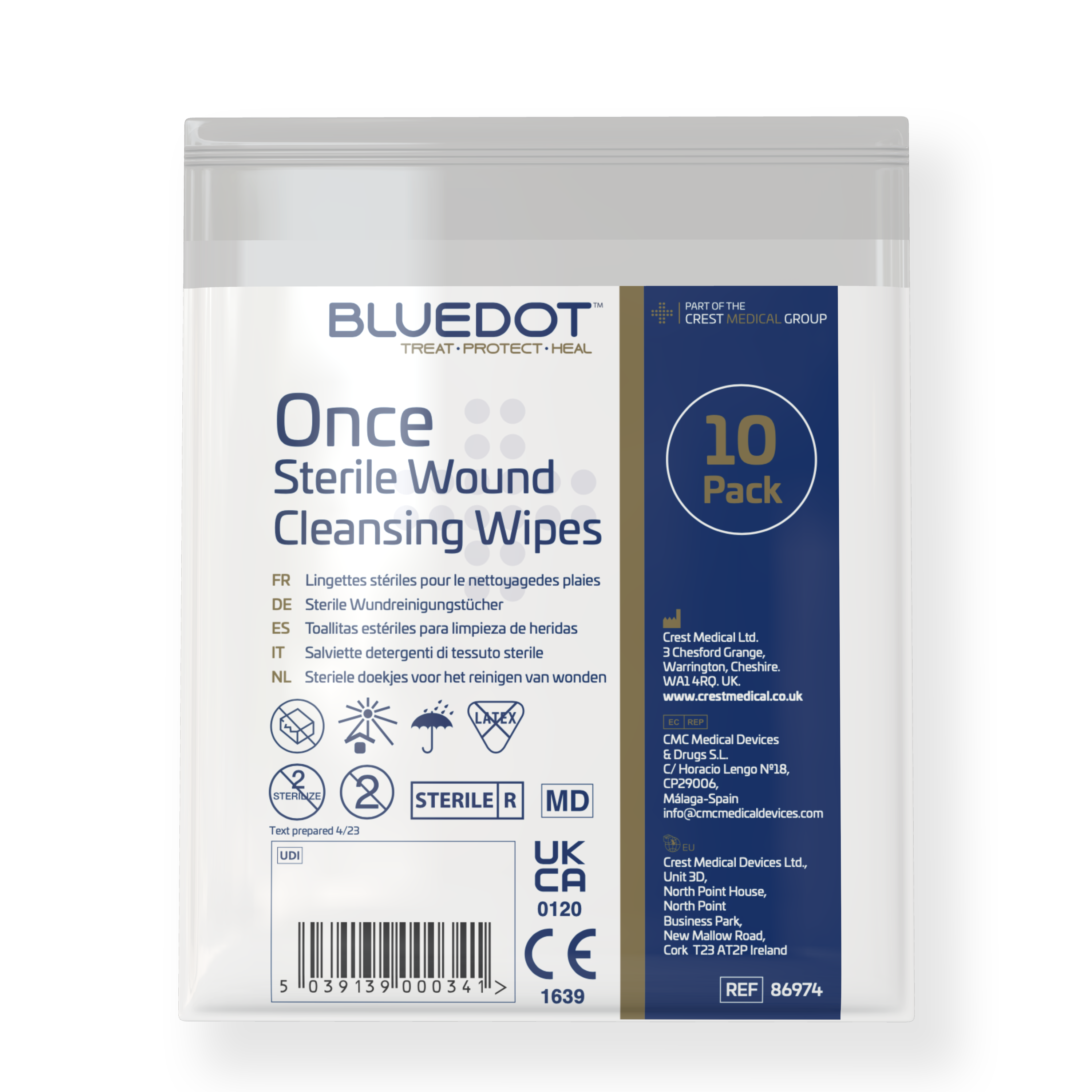Blue Dot Once Sterile Saline Wipes (Bag 10)