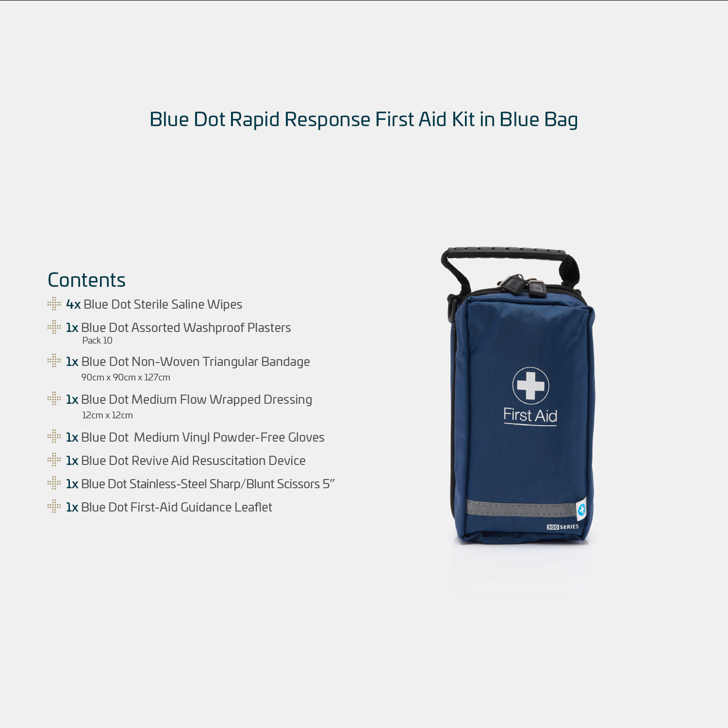 Blue Dot Rapid Response First Aid Kit Packed in Blue Bag