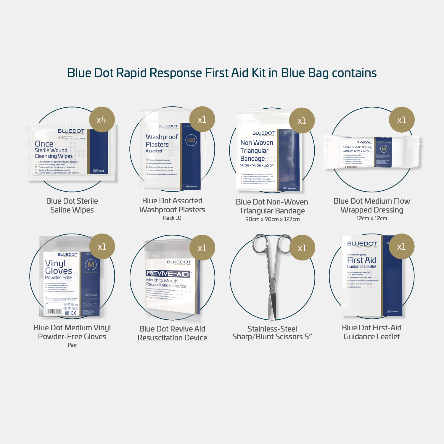 Blue Dot Rapid Response First Aid Kit Packed in Blue Bag