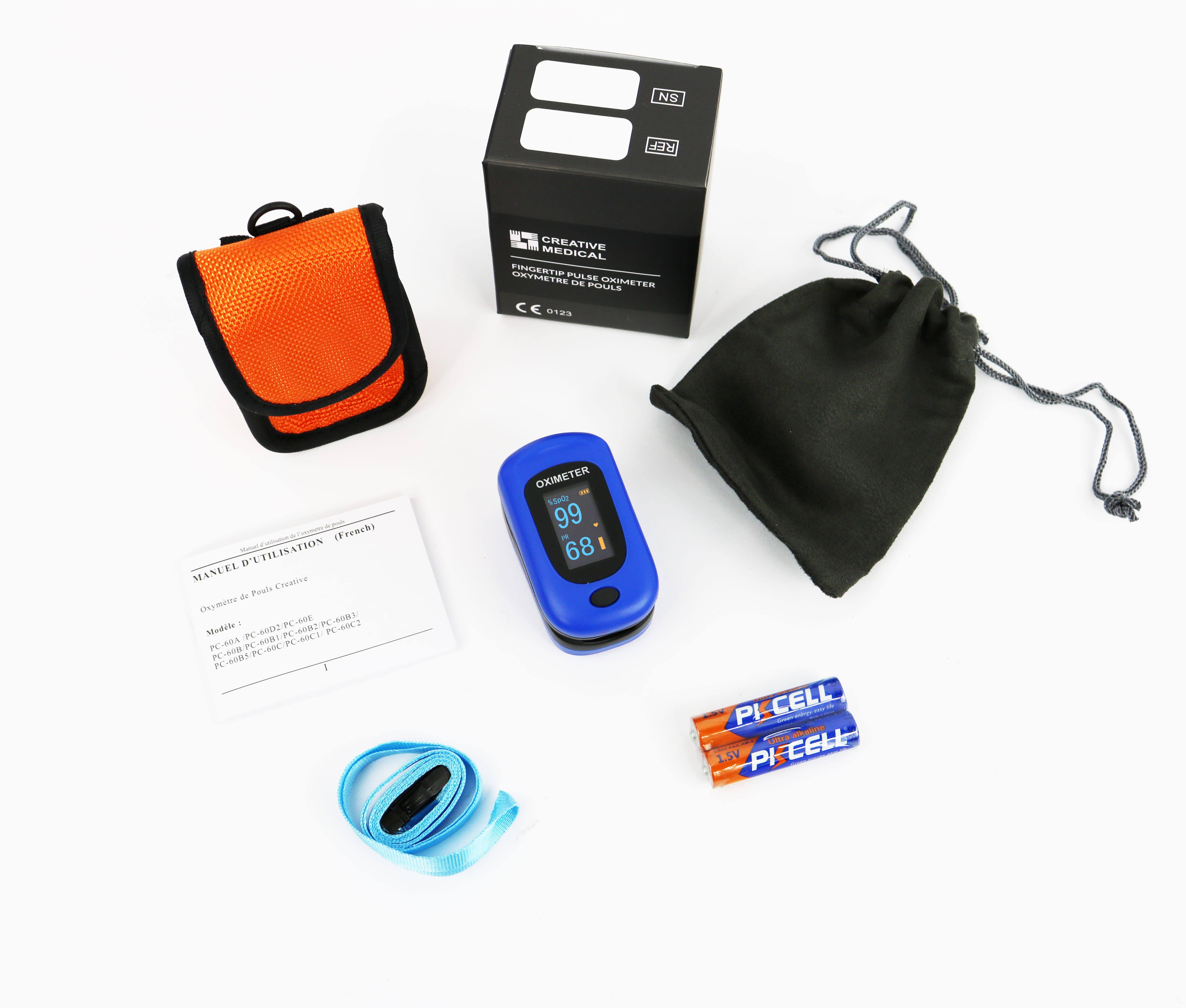 PC-60B1 Finger Pulse Oximeter, Black, with Carry Case