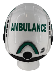 White Ambulance Professional Helmet with Clear Visor/Eye Guard and Green Reflective Tape