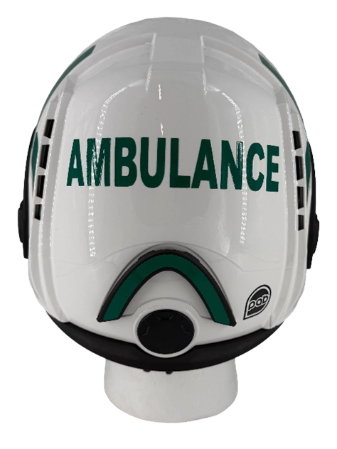 White Ambulance Professional Helmet with Clear Visor/Eye Guard and Green Reflective Tape
