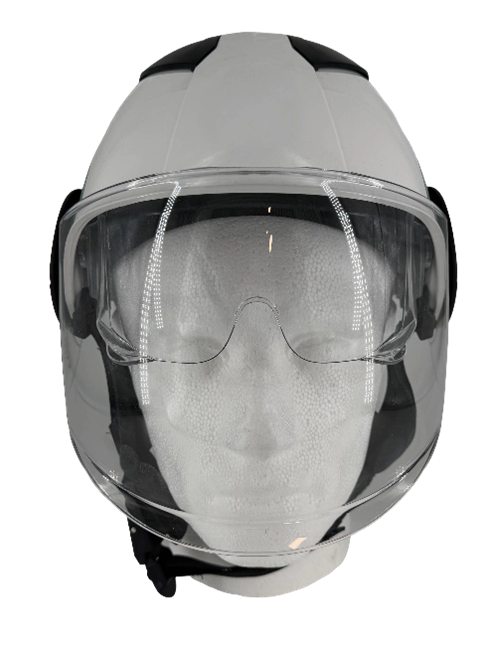 White Ambulance Professional Helmet with Clear Visor/Eye Guard and Green Reflective Tape
