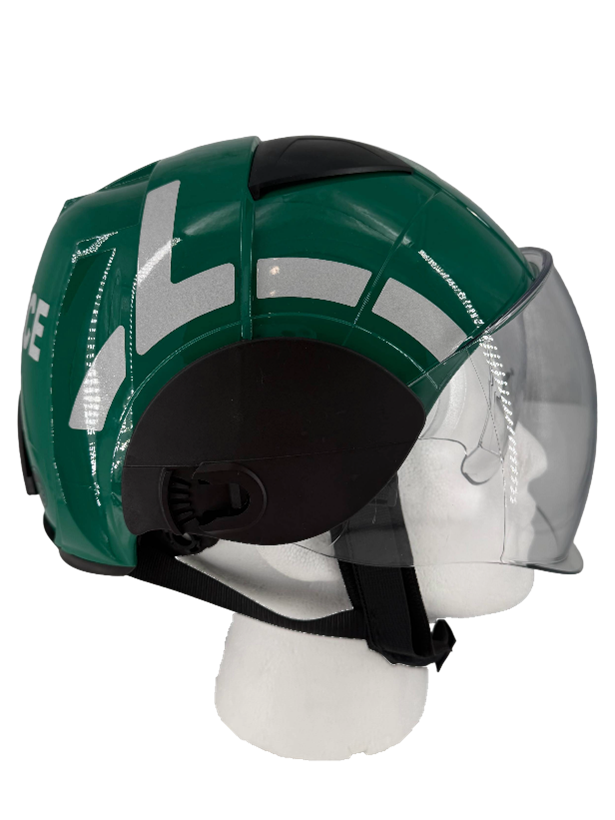 Green Ambulance Professional Helmet with Clear Visor/Eye Guard and Silver Reflective Tape