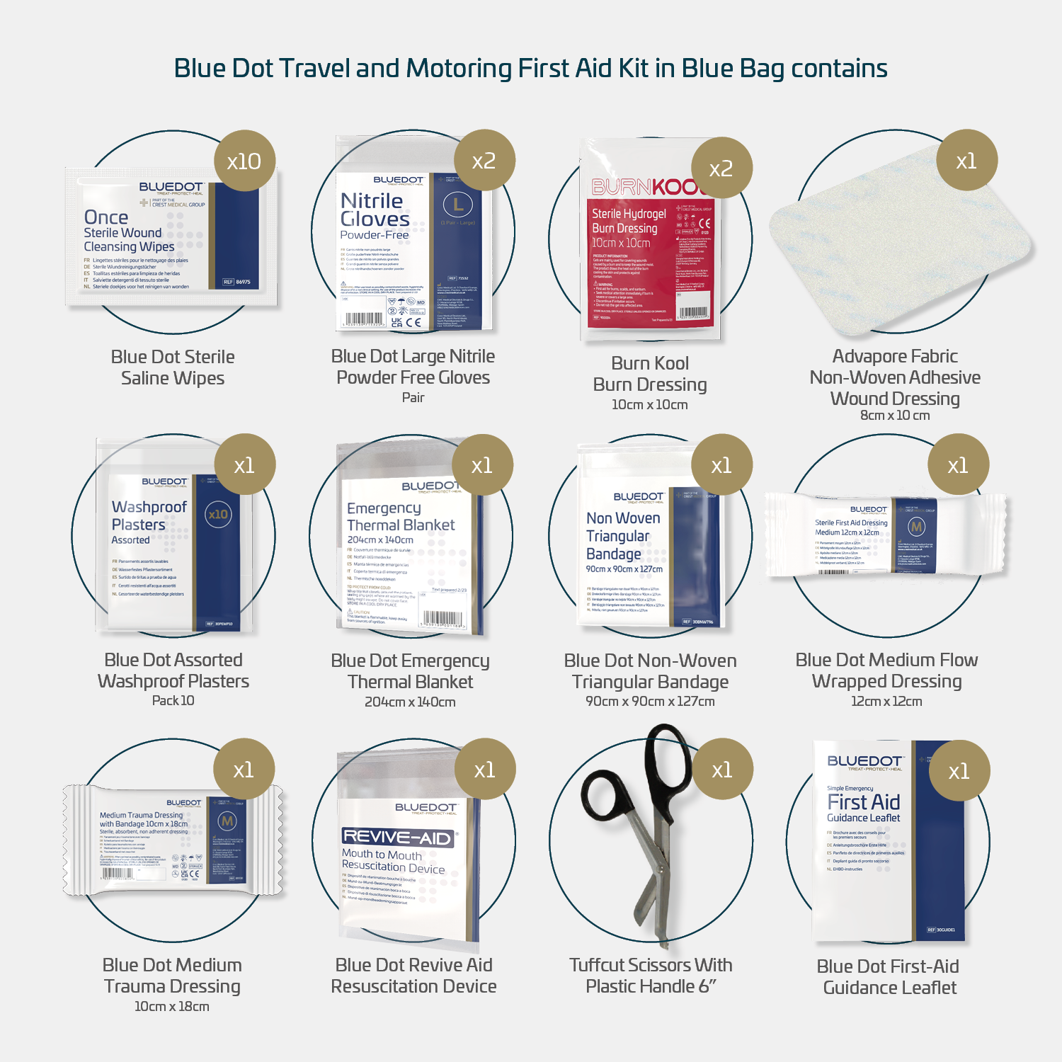 Blue Dot Travel and Motoring First Aid Kit in Blue Bag