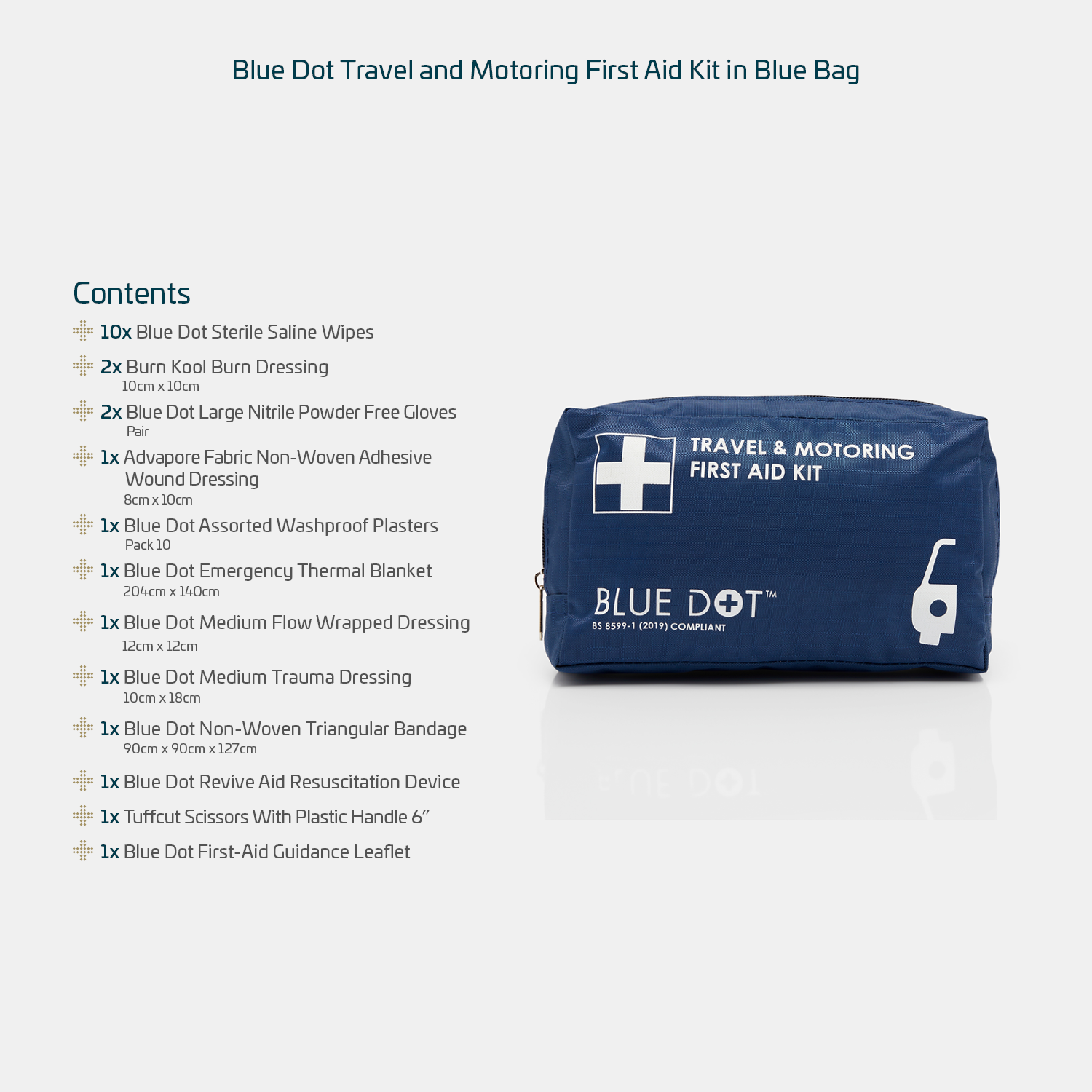 Blue Dot Travel and Motoring First Aid Kit in Blue Bag
